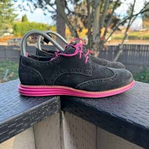 Cole Haan‎ Women’s Black Suede & Pink Lunargrand Casual Oxford Size 6